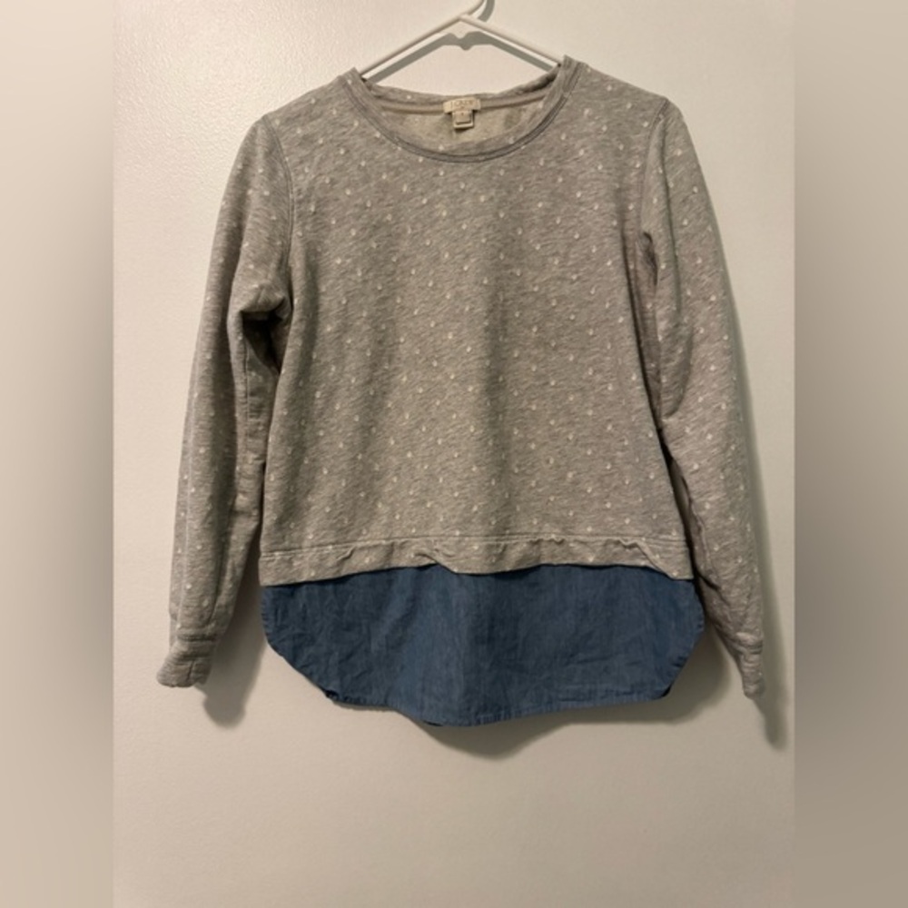 J.Crew Gray Polka Dot Sweater with Blue Hem